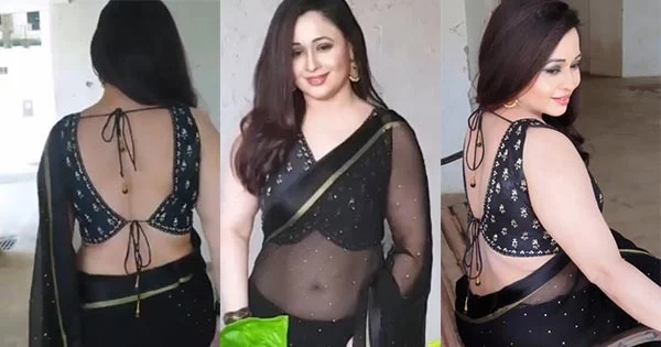 TMKOC’s Madhvi Bhabhi aka Sonalika Joshi’s stunning look in sheer black saree with backless blouse.