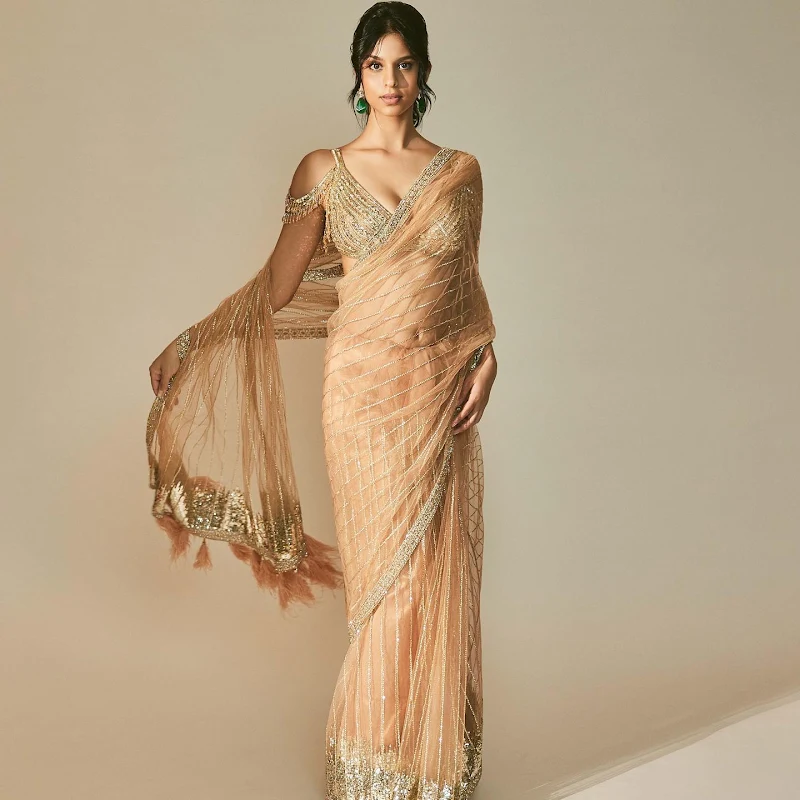 Suhana Khan sheer saree cleavage Suhana Khan sheer saree cleavage