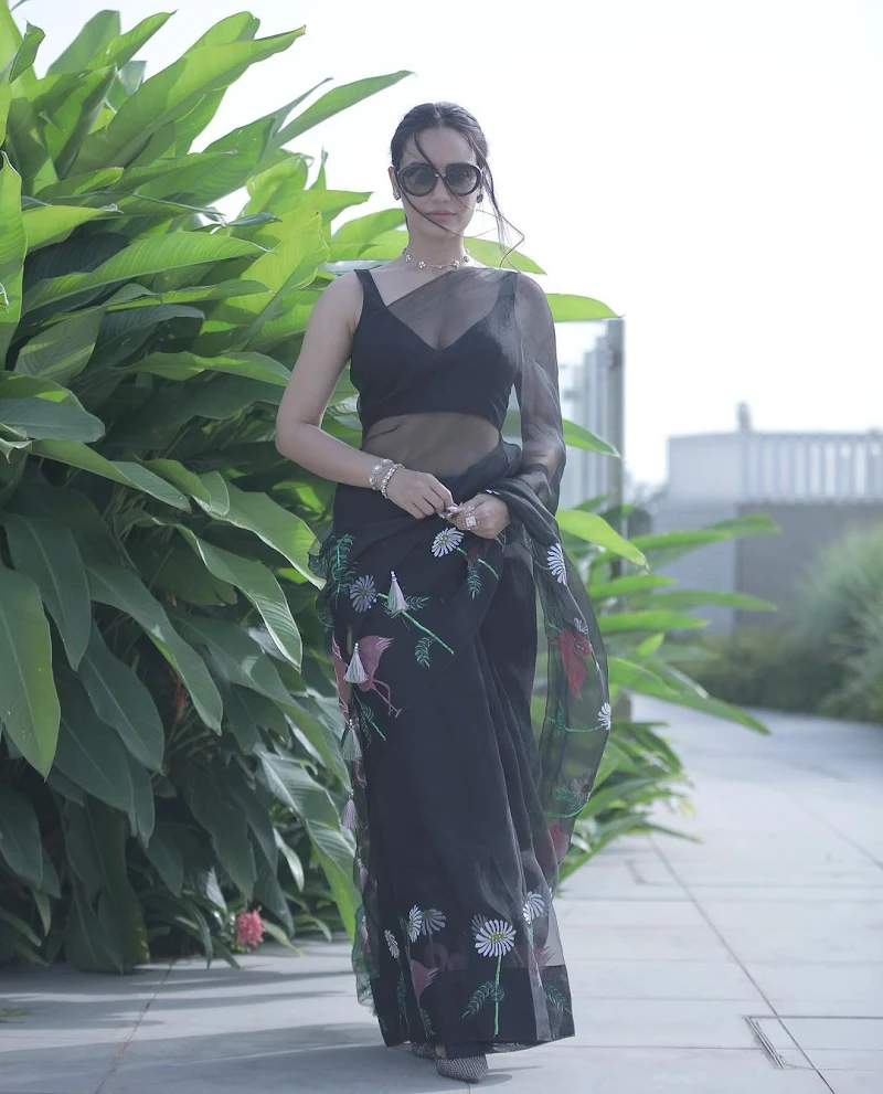 Surbhi Jyoti sheer black saree hot tv actress Surbhi Jyoti sheer black saree hot tv actress
