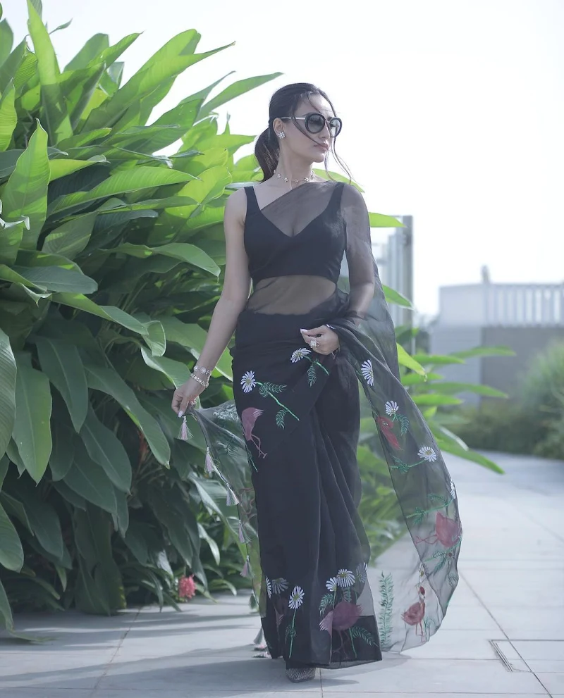 Surbhi Jyoti sheer black saree hot tv actress Surbhi Jyoti sheer black saree hot tv actress