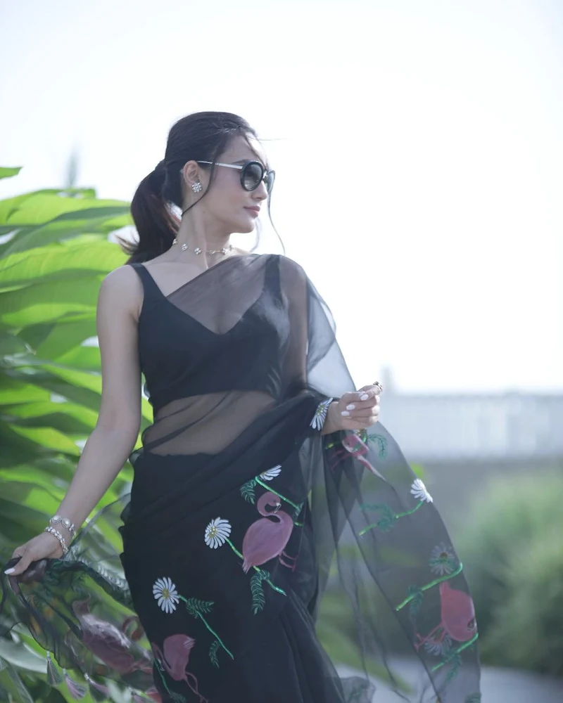 Surbhi Jyoti sheer black saree hot tv actress Surbhi Jyoti sheer black saree hot tv actress
