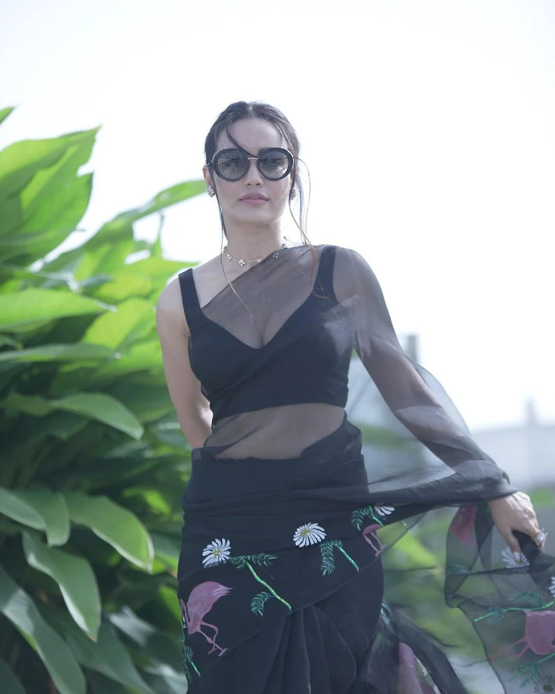 Surbhi Jyoti sheer black saree hot tv actress Surbhi Jyoti sheer black saree hot tv actress