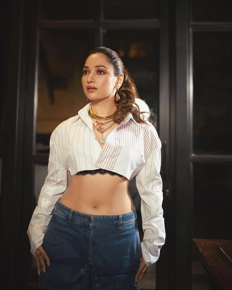 Tamannaah navel crop top jeans curvy actress Tamannaah navel crop top jeans curvy actress