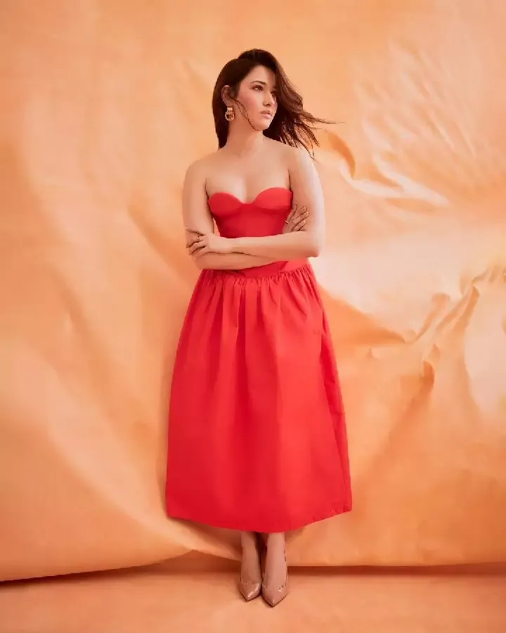 tamannaah orange off shoulder dress stylish look tamannaah orange off shoulder dress stylish look