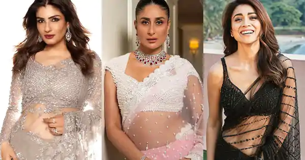 11 hot looks of 40+ Bollywood actresses in sheer sarees.