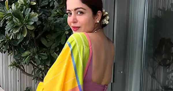 nehha pendse yellow saree backless blouse nehha pendse yellow saree backless blouse