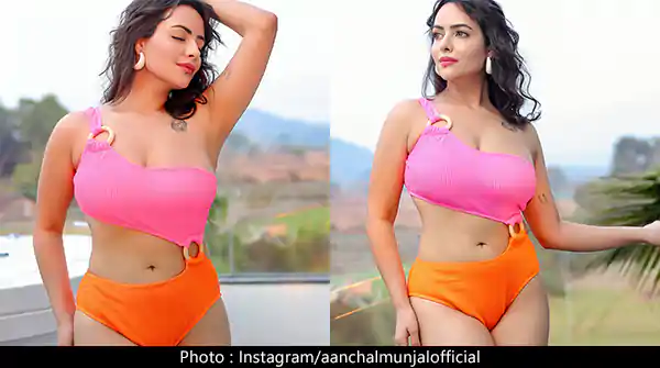 Pushpa 2 actress Aanchal Munjal in bikini showed off her curvy figure.