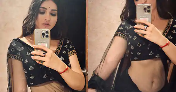 Priyanka Jawalkar in navel baring sheer black dropped some selfies.
