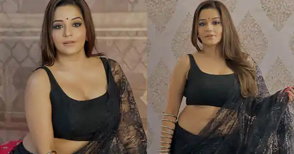 Monalisa in see through black saree with sleeveless blouse turned the heat up.