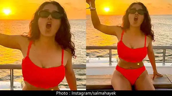 Salma Hayek in red bikini sets Instagram abalze.