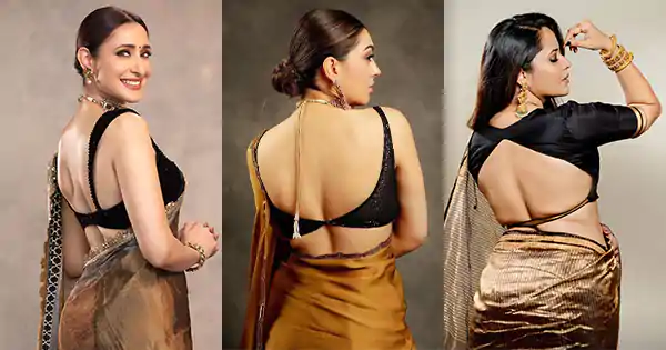 indian actress golden saree sexy back backless blouse indian actress golden saree sexy back backless blouse