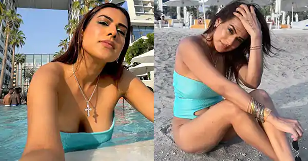 Nia Sharma in blue swimsuit turns the heat up.