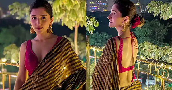 Nidhi Shah in saree with backless blouse looked heavenly.