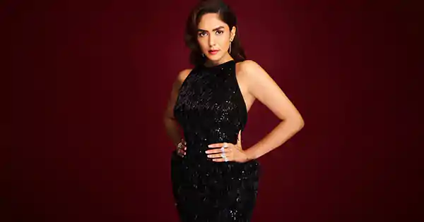 mrunal thakur black shimmery bodycon dress curvy figure