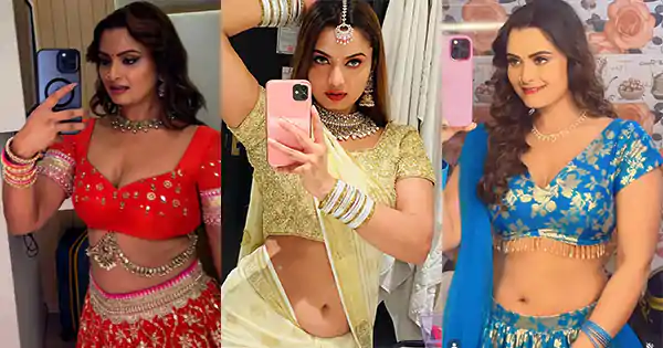 Neelam Giri selfies which raised the heat - Bhojpuri actress and Bigg Boss 19 contestant. neelam giri navel saree selfie bhojpuri actress curvy indian bigg boss 19 contestant