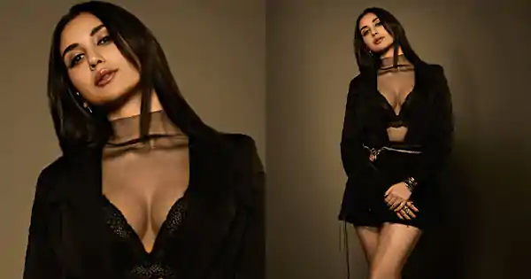 nikita dutta little black outfit cleavage sexy legs kabir singh actress