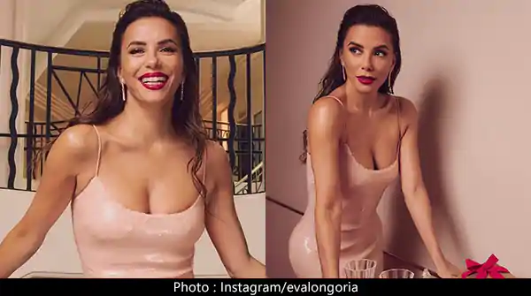 Eva Longoria stunned in this pink bodycon dress.