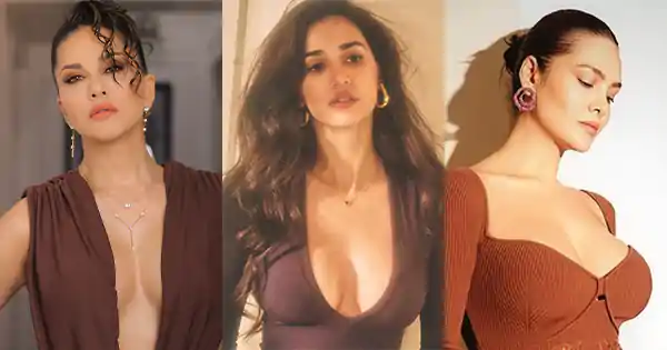 Indian actresses in brown dresses with plunging deep defining sexy with style.