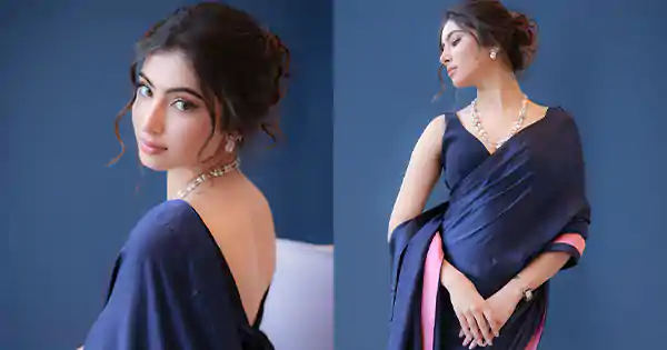 Dhurandhar actress Sara Arjun in blue saree with backless blouse – see now.