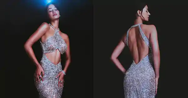 Disha Patani in silver color shimmery bodycon backless dress turned heads.