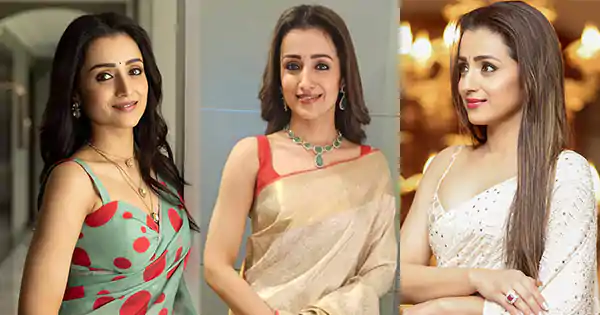 15 pics of Trisha Krishnan in saree with sleeveless blouse giving style tips and looking stunning.