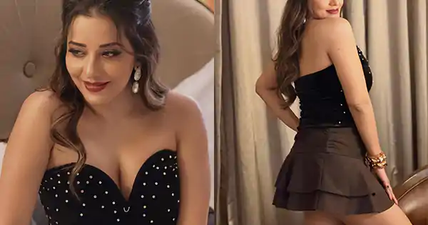 monalisa black top cleavage mini skirt bhojpuri actress