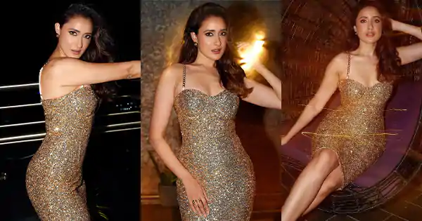 Pragya Jaiswal in shimmery bodycon dress flaunted her fine figure.