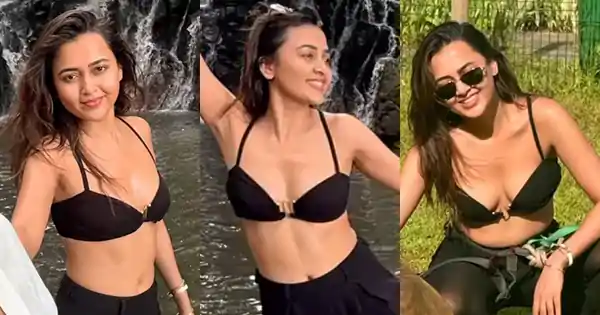 Tejasswi Prakash in black bikini top and sheer bottoms enjoys a holiday.