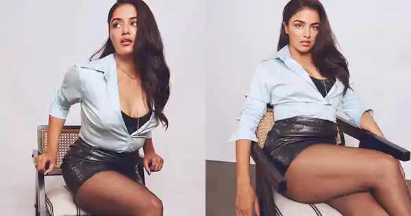 Wamiqa Gabbi flaunted her sexy legs and oozed oomph in leather mini-skirt.