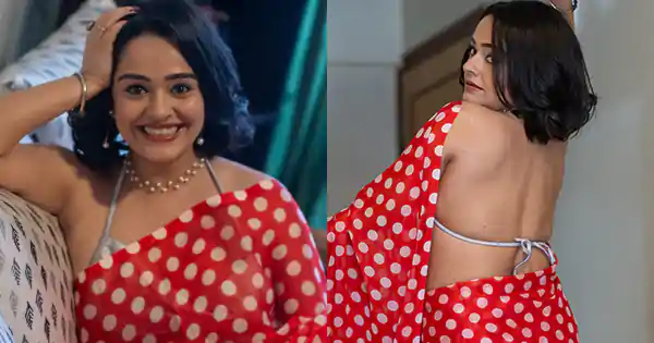 Apoorva Arora in red saree with backless blouse makes fans go wow.