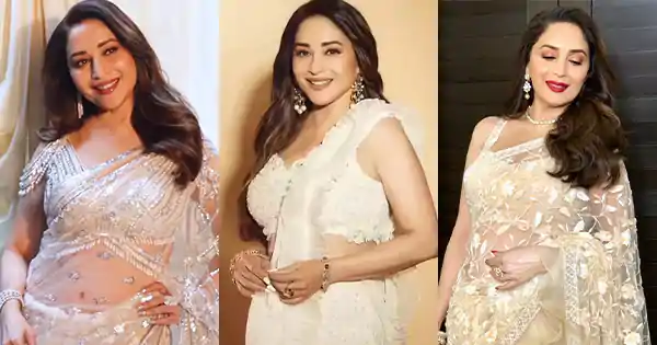 11 pics of Madhuri Dixit in white sarees defining style and elegance.
