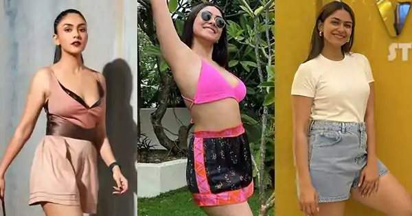 Mrunal Thakur in shorts showing her stylish look and sexy legs.