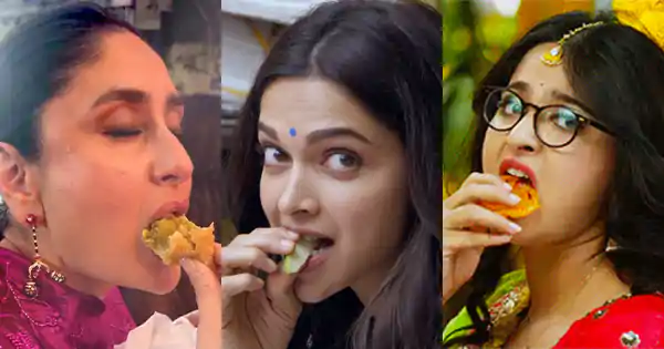 Bollywood celebrities eating food GIFs for memes.
